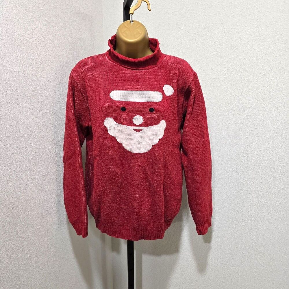 Binghamton Red Santa Roll Neck Sweater Womens Small Holiday Christmas Minimalist
